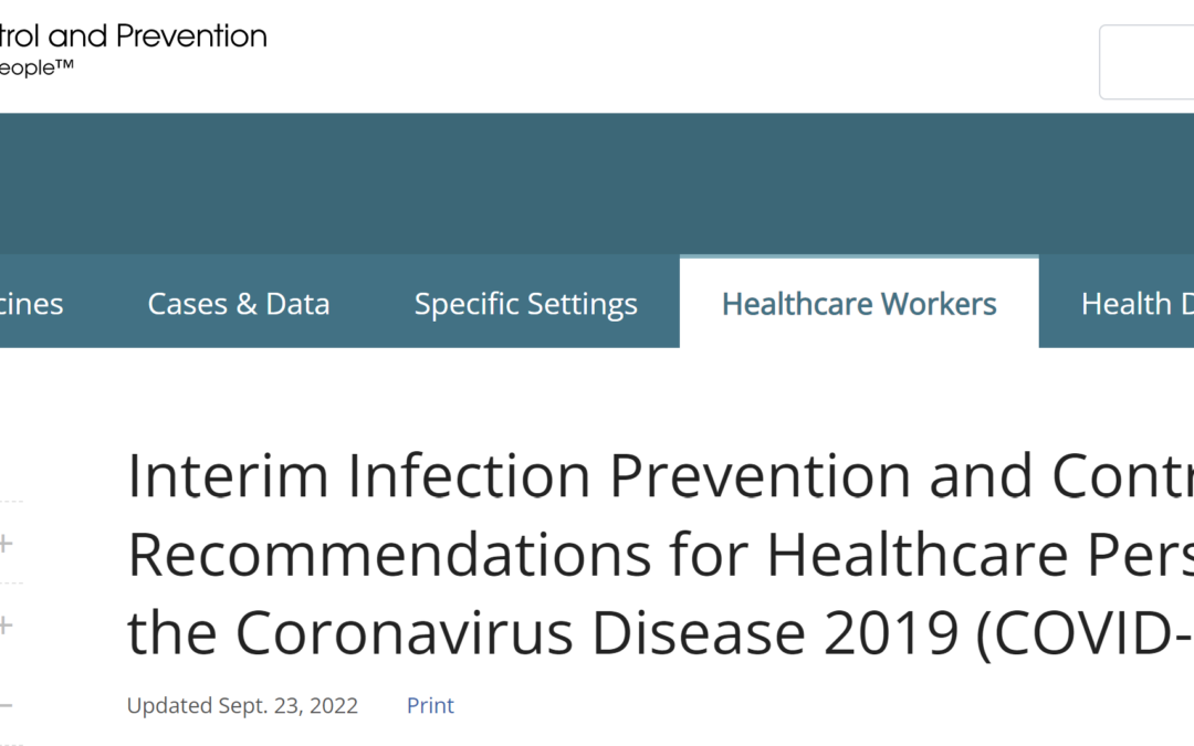 CDC Updates Infection Prevention and Control…. Finally
